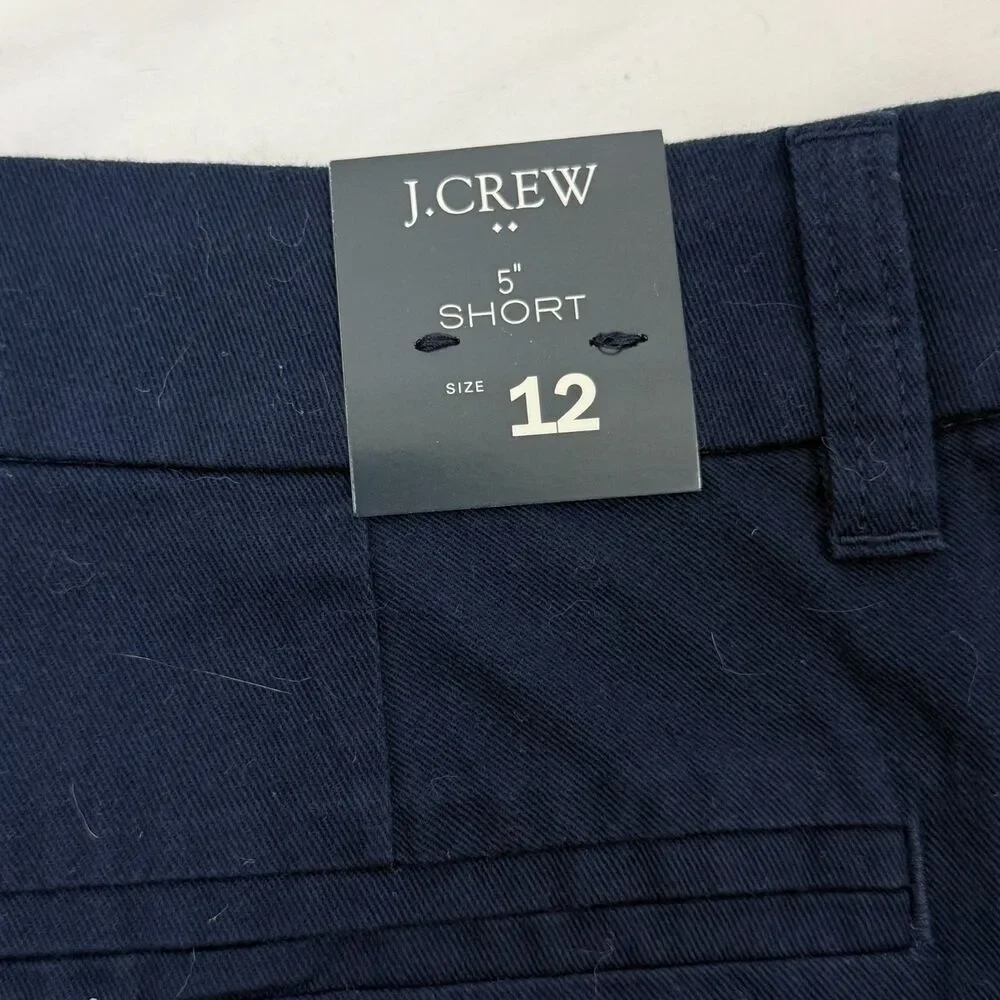 J.CREW 5” Classic Chino Shorts 12 Blue 100% Cotton Slant Pockets Casual NWT B63
